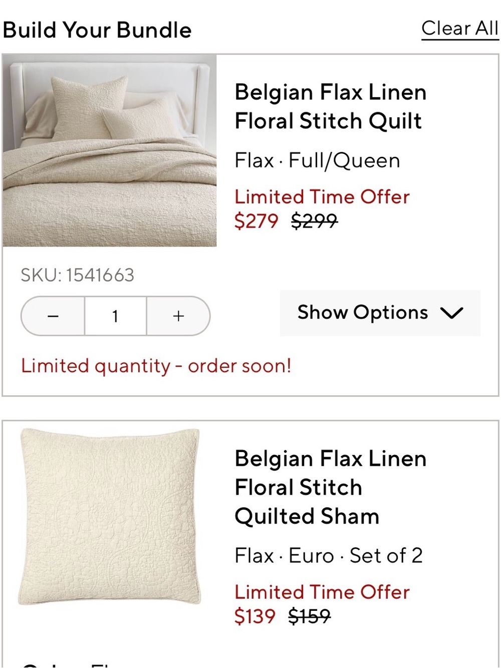 NWOT/EUC Pottery BarnQueen Belgian Linen Floral Stitch Quilt & 2 Euro Shams - Picture 5 of 7